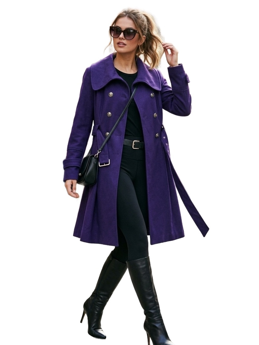 Apt. 9 Wool Trench Purple Double-Breasted Fit & Flare Wool Blend Coat — Size M